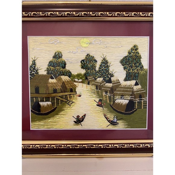 Embroidered Vietnamese Thread Art Framed Picture Used - Picture 2 of 7